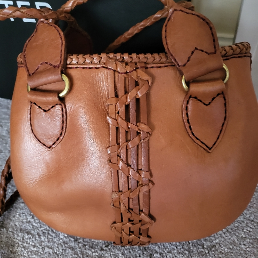 Vintage Leather Shoulder Bag 70s Hippie Tooled Purse - Picture 2 of 7